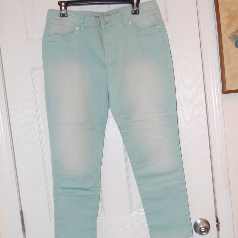 Simply Vera Vera Wang Women's Turquoise/Aqua Faded Skinny Ankle Jeans Size 10 - Picture 2 of 16